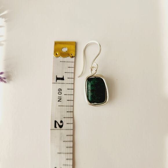 Natural African Turquoise Stone Earrings, Silver Plated Wire Wrapped Earrings - Picture 9 of 9